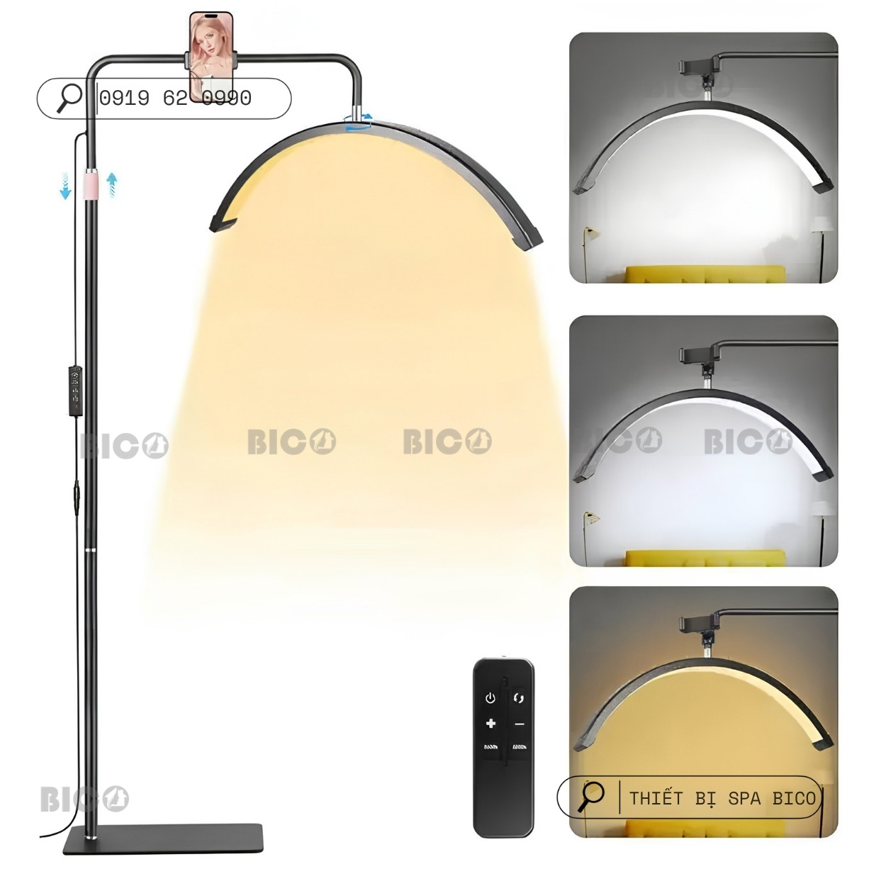 Đèn LED trị liệu spa BICO dạng vòm kèm điều khiển từ xa và giá đỡ điện thoại