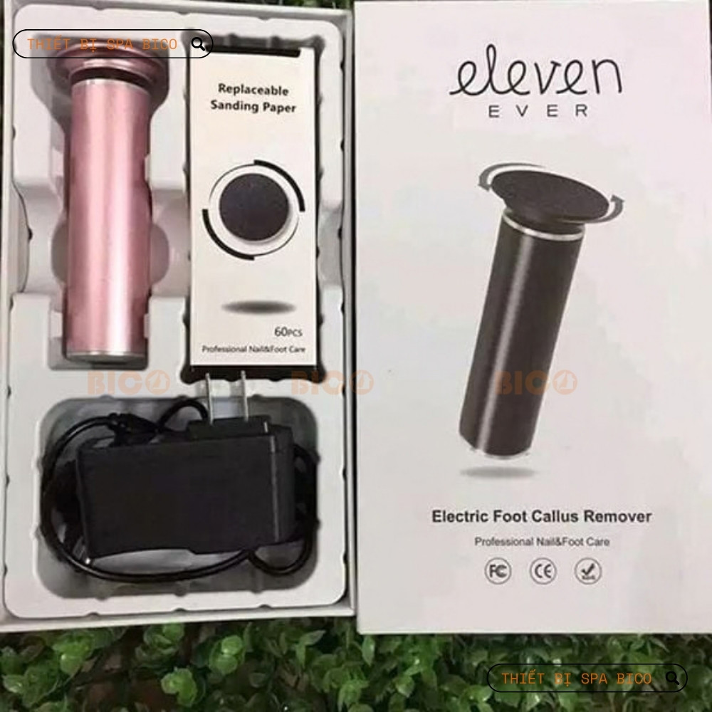 Bộ dụng cụ tẩy da chết gót chân eleven ever gồm máy chà gót điện, giấy nhám thay thế và bộ sạc