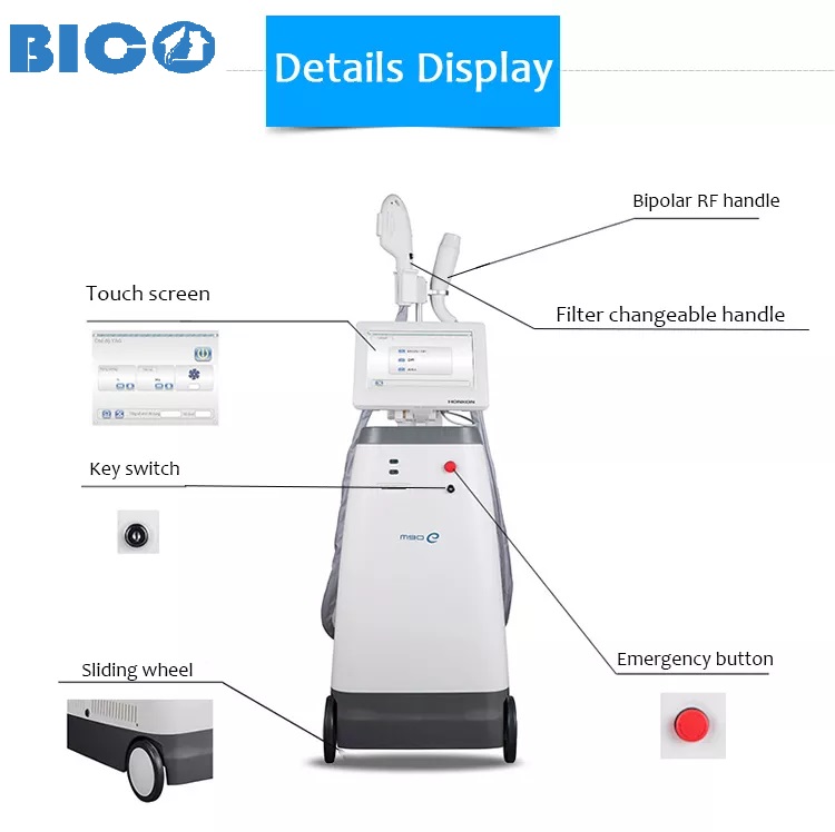 Máy thẩm mỹ BICO công nghệ RF với màn hình cảm ứng, tay cầm điều trị và nút khẩn cấp
