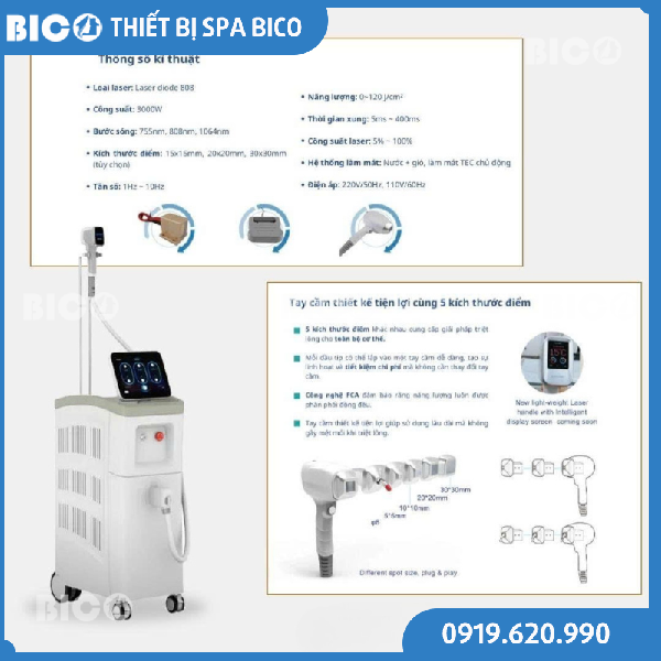 Thông số và tay cầm của máy bv laser