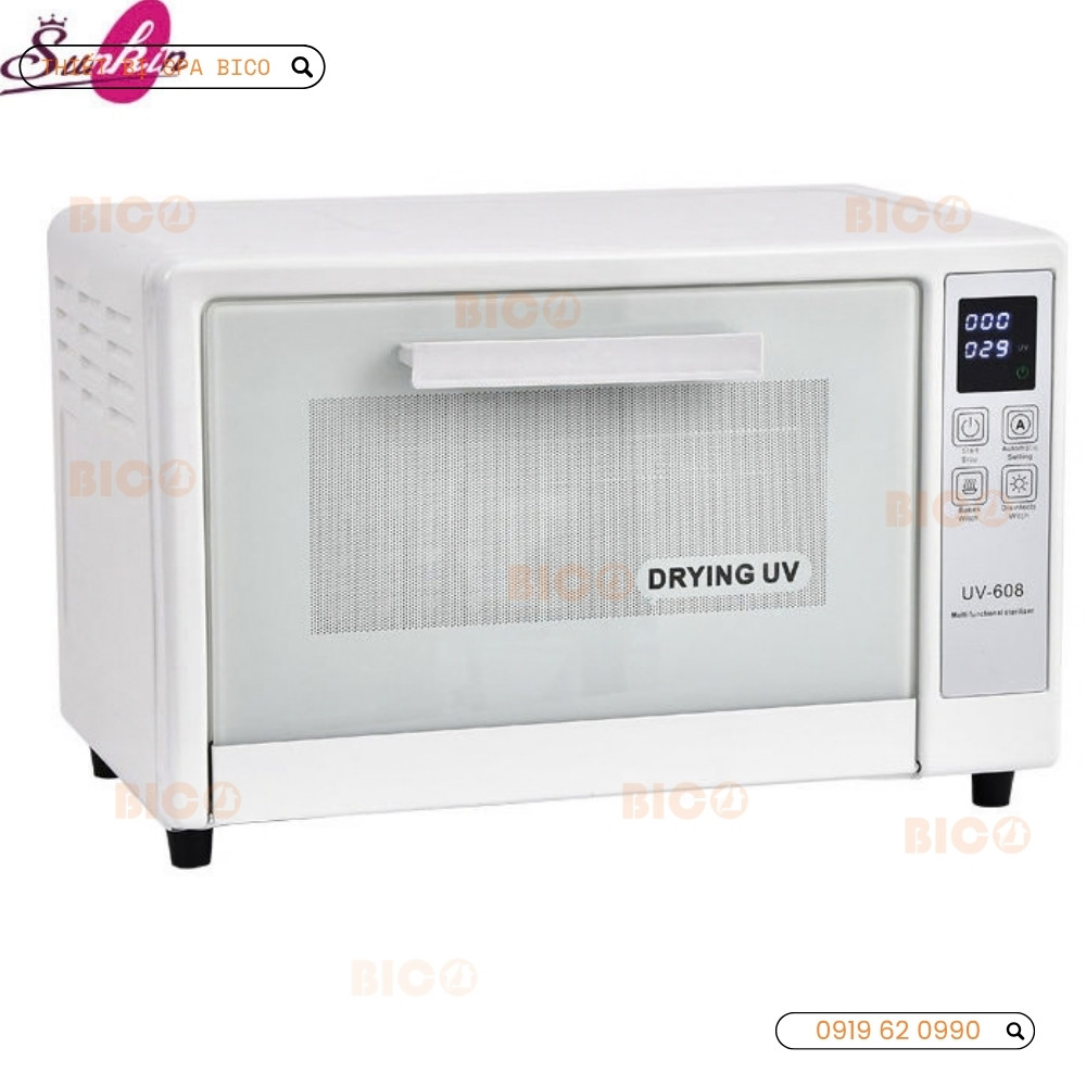 Tủ sấy khử trùng UV-608 màu trắng cửa kính, bảng điều khiển điện tử bên phải